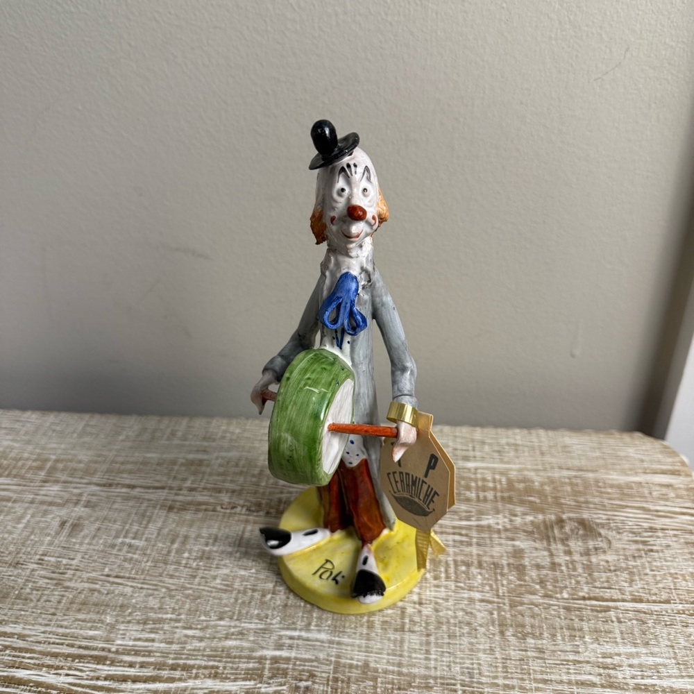 Vintage TP Ceramiche Italian Pottery Clown Figurine Ceramic Italy Signed 8"